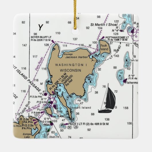 Washington Island WI Nautical Chart Keramisch Ornament (Achterkant)