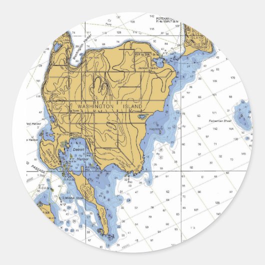 Washington Island, WI nautische kaart Ronde Sticker (Voorkant)