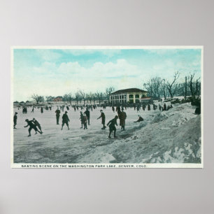 Washington Lake Park Ice Skening Scene Poster