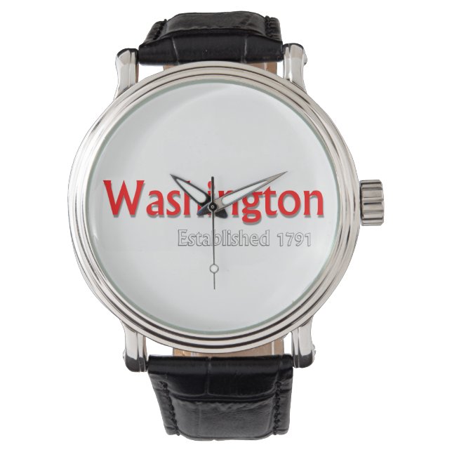 Washington Mannen  zwarte lederen riem Horloge (Voorkant)