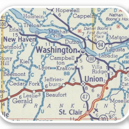 Washington Missouri Map Sticker (Voorkant)