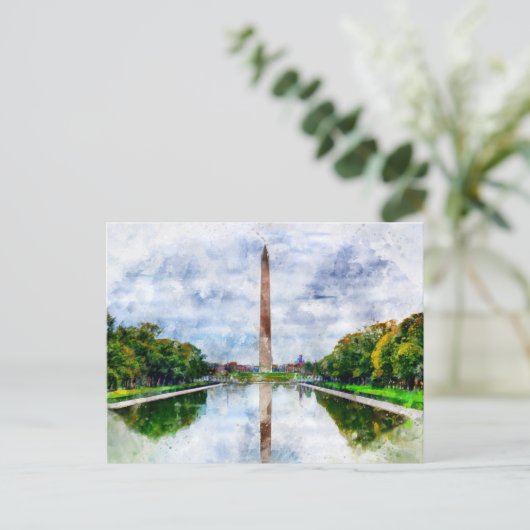 Washington Monument aquarel met reflectie Briefkaart (Staand voorkant)