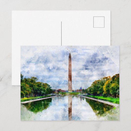 Washington Monument aquarel met reflectie Briefkaart (Voorkant / Achterkant)