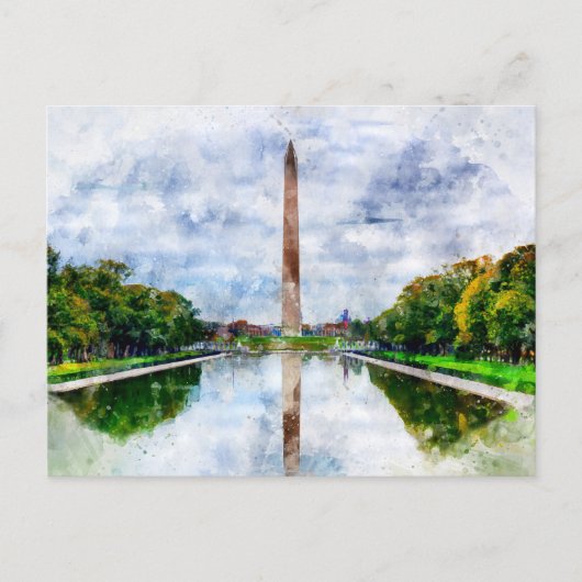 Washington Monument aquarel met reflectie Briefkaart (Voorkant)
