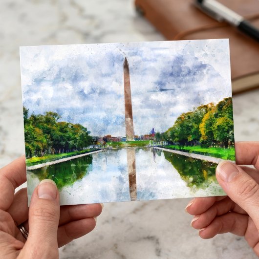 Washington Monument Aquarel met Weerspiegeling Briefkaart