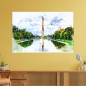 Washington Monument Aquarel met Weerspiegeling Canvas Afdruk (Insitu (Woonkamer))