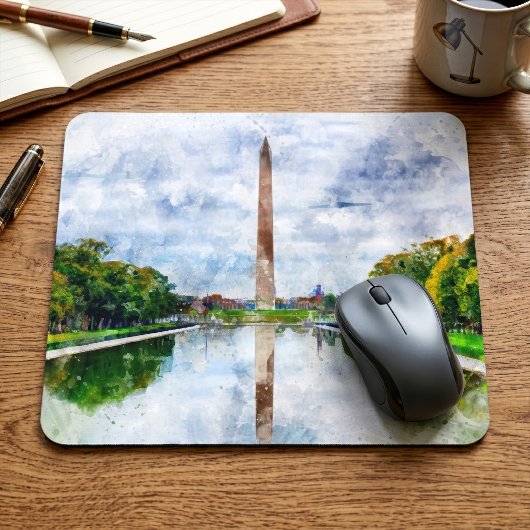 Washington Monument Aquarel met Weerspiegeling Muismat