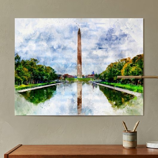 Washington Monument Aquarel met Weerspiegeling Poster