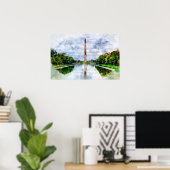 Washington Monument Aquarel met Weerspiegeling Poster (Thuiskantoor)