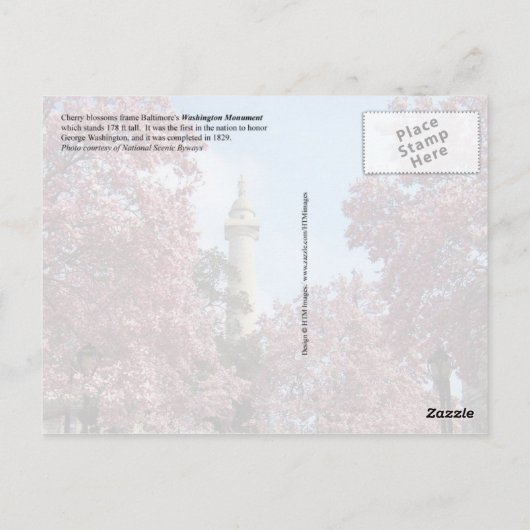 Washington Monument, Baltimore, Maryland Briefkaart (Achterkant)