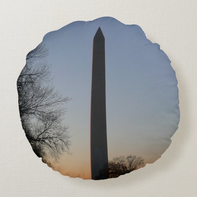 Washington Monument bij zonsondergang in DC Rond Kussen (Achterkant)