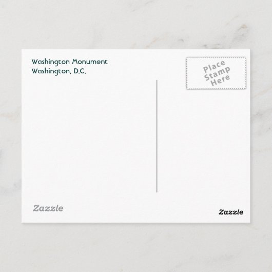 Washington Monument Briefkaart (Achterkant)