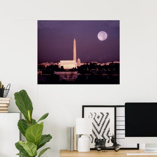 Washington Monument, Capitol en Jefferson Poster (Thuiskantoor)