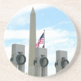 Washington Monument en WWII-herdenkingsmonument in Zandsteen Onderzetter