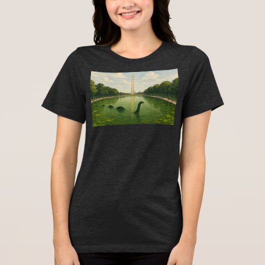 Washington Monument Reflecting Pool met Loch Ness Tri-Blend Shirt (Voorkant)