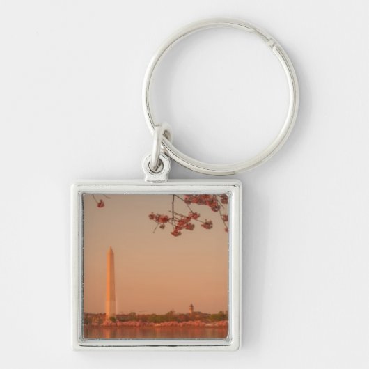 Washington Monument Sakura bij zonsondergang. Sleutelhanger (Voorkant)
