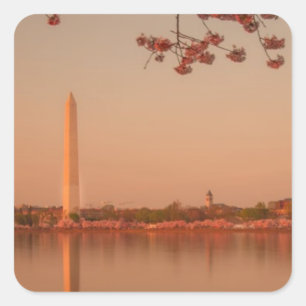 Washington Monument Sakura bij zonsondergang. Vierkante Sticker