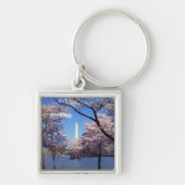 Washington Monument via Cherry Blossom Sleutelhanger (Voorkant)