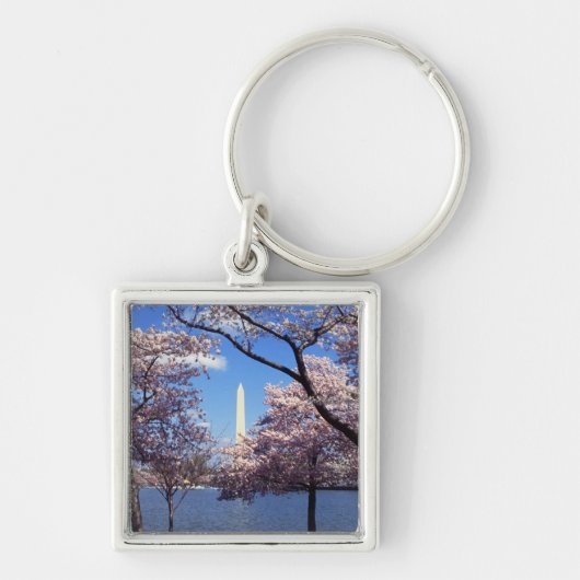 Washington Monument via Cherry Blossom Sleutelhanger (Voorkant)