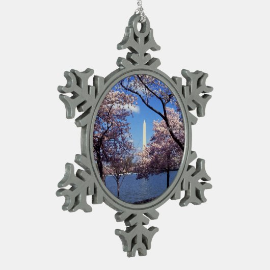 Washington Monument via Cherry Blossom Tin Sneeuwvlok Ornament (Links)