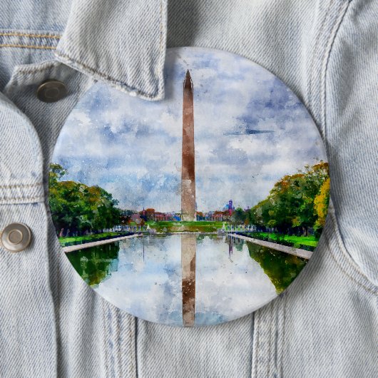 Washington Monument waterverf met reflectie Ronde Button 6,0 Cm (In situ)
