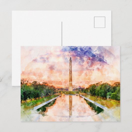 Washington Monument waterverf tijdens zonsondergan Briefkaart (Voorkant / Achterkant)