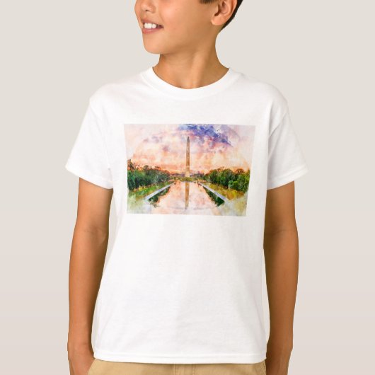 Washington Monument waterverf tijdens zonsondergan T-shirt (Voorkant)