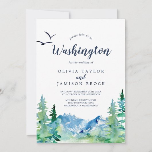 Washington Mountain Destination Wedding Kaart (Voorkant)