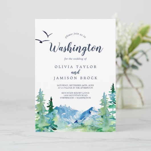 Washington Mountain Destination Wedding Kaart (Staand voorkant)