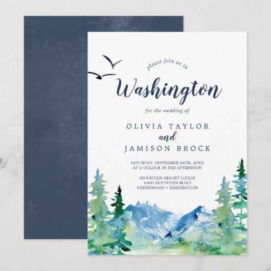 Washington Mountain Destination Wedding Kaart (Voorkant / Achterkant)