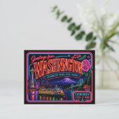 Washington Neon Staat Retro Vintage Briefkaart (Staand voorkant)