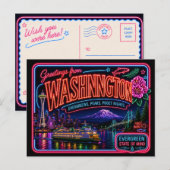 Washington Neon Staat Retro Vintage Briefkaart (Voorkant / Achterkant)