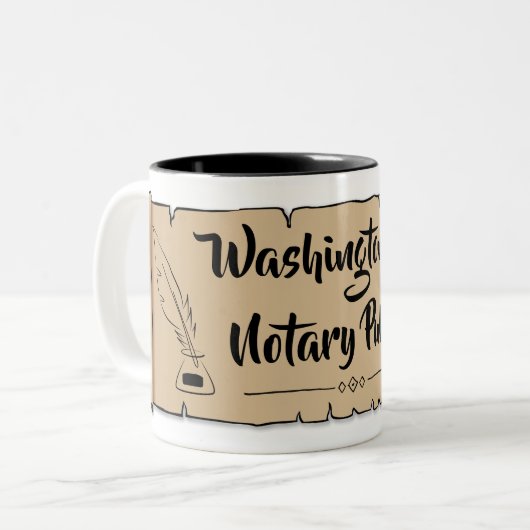 Washington Notarl Public Scroll Feather Quill Tweekleurige Koffiemok (Voorkant links)