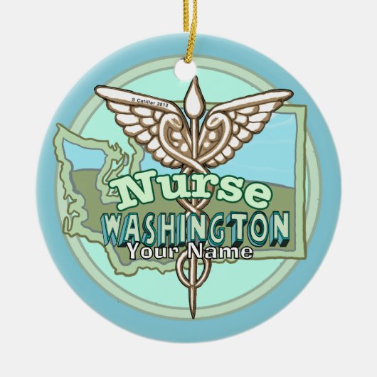 Washington Nurse Caduceus Keramisch Ornament (Voorkant)