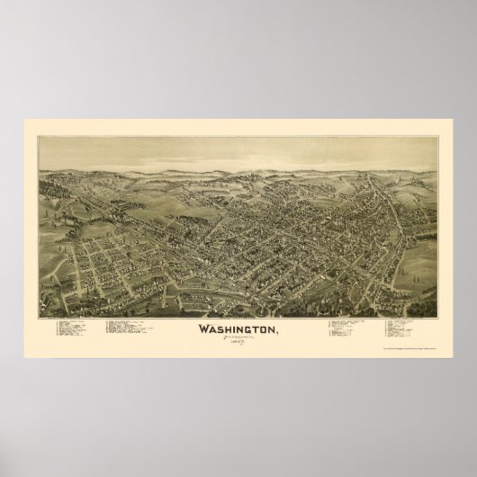 Washington, PA Panorama Kaart - 1897 Poster (Voorkant)
