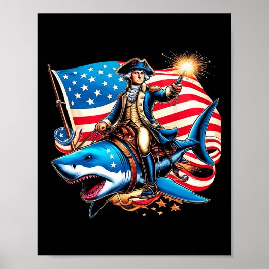 Washington Riding Shark Funny 4 juli Amerikaanse F Poster (Voorkant)