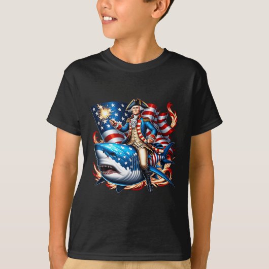 Washington Riding Shark Funny 4 juli Amerikaanse F T-shirt (Voorkant)