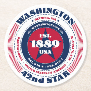 Washington rood wit blauw typografie ronde kartonnen onderzetter