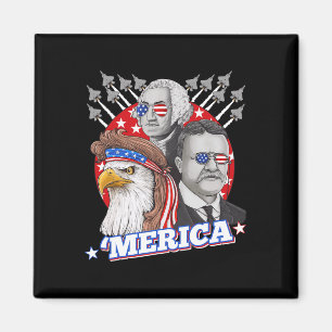 Washington Roosevelt Bald Eagle 4 juli Patrio Magneet