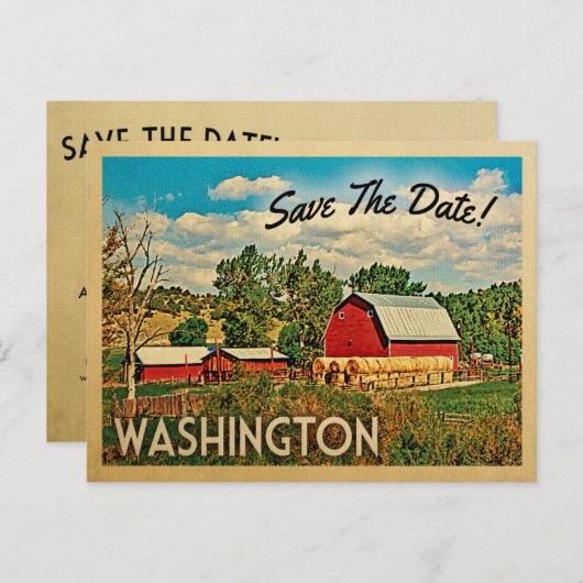 Washington Save the Date Boerderij Barn Rustic Aankondigingskaart (Voorkant / Achterkant)