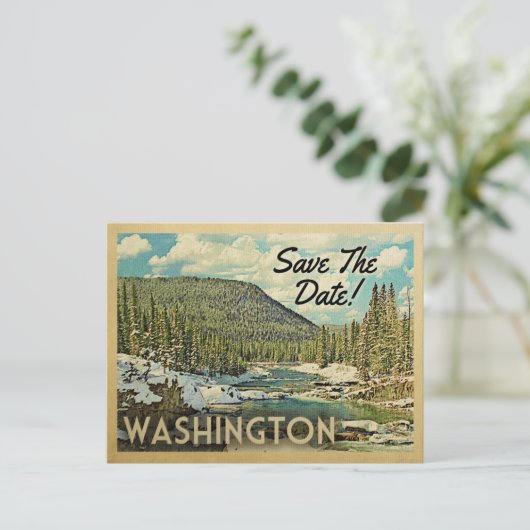 Washington Save the Date Mountains River Snow Aankondigingskaart (Staand voorkant)
