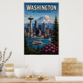Washington Seattle Silhouet Berg Waterfront Poster (Keuken)