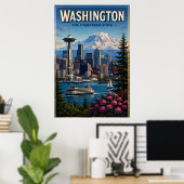Washington Seattle Silhouet Berg Waterfront Poster (Thuiskantoor)