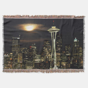 Washington, Seattle, Silhouet bij nacht vanaf Kerr Deken
