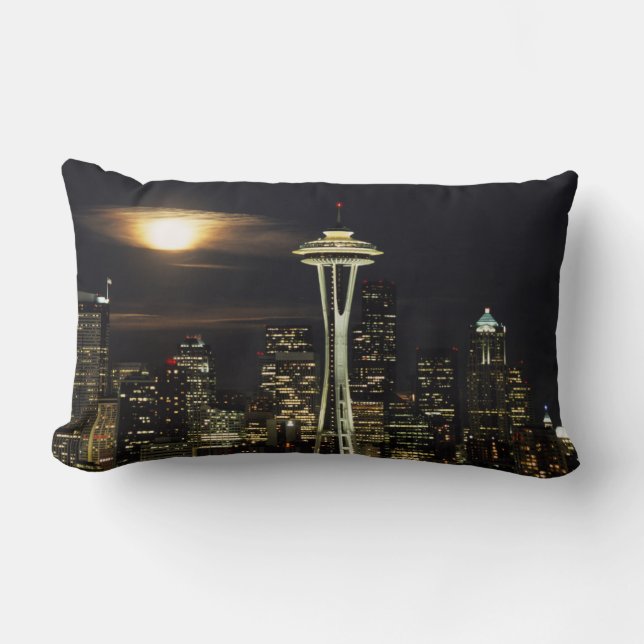 Washington, Seattle, Silhouet bij nacht vanaf Kerr Kussen (Voorkant)