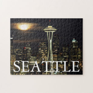Washington, Seattle, Silhouet bij nacht vanaf Kerr Legpuzzel