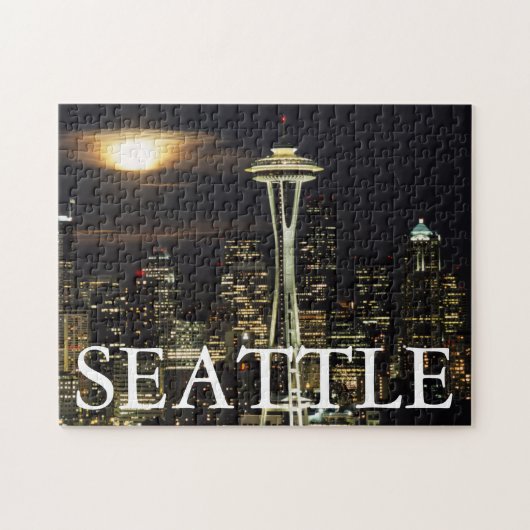 Washington, Seattle, Silhouet bij nacht vanaf Kerr Legpuzzel (Horizontaal)