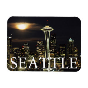 Washington, Seattle, Silhouet bij nacht vanaf Kerr Magneet
