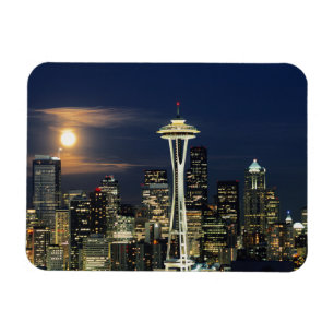 Washington, Seattle, Silhouet bij nacht vanaf Kerr Magneet