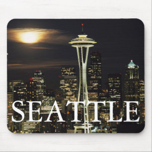 Washington, Seattle, Silhouet bij nacht vanaf Kerr Muismat